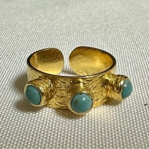 Stainless Steel Gold Platec and Turquoise Ring adjustable size